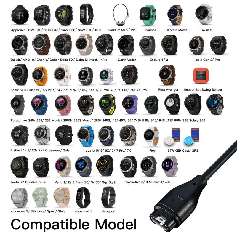 COSOOS 2-Pack Charging Cables for Garmin Charger Cable, 1m Long & 30cm Short Watch Charger Replacement for Garmin Vivosport,Approach X10,vivosmart 5,Instinct Fenix 7 6,Forerunner 245 945 - Image 2